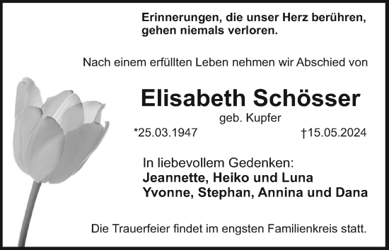 Anzeige von Elisabeth Schösser von MGO
