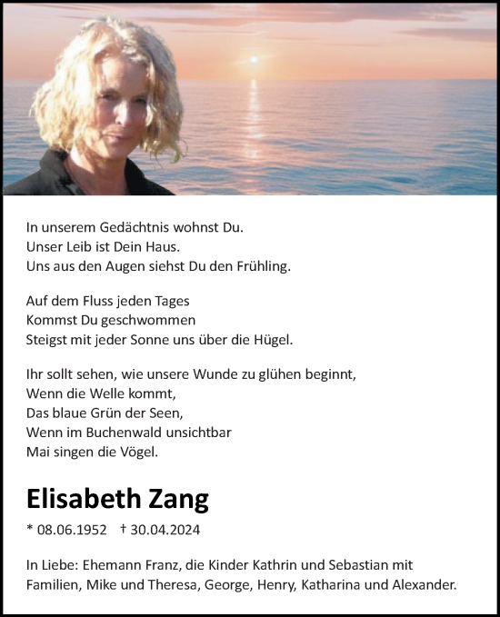 Anzeige von Elisabeth Zang von MGO