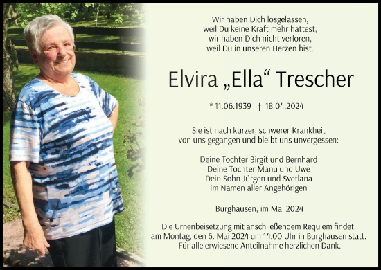Anzeige von Elvira E Trescher von MGO