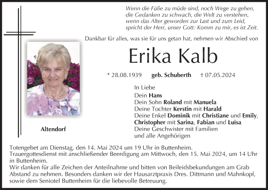 Anzeige von Erika Kalb von MGO