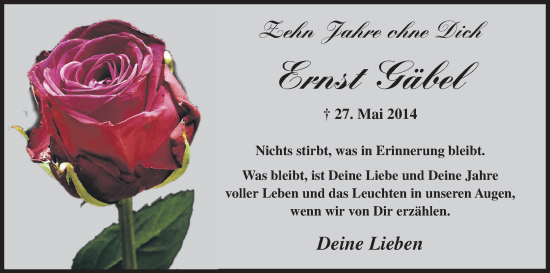 Anzeige von Ernst Gäbel von MGO