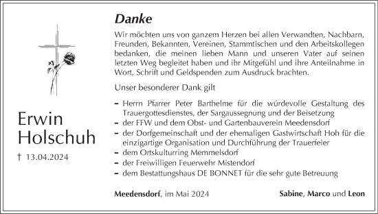 Anzeige von Erwin Holschuh von MGO