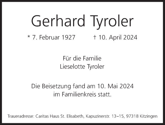 Anzeige von Gerhard Tyroler von MGO