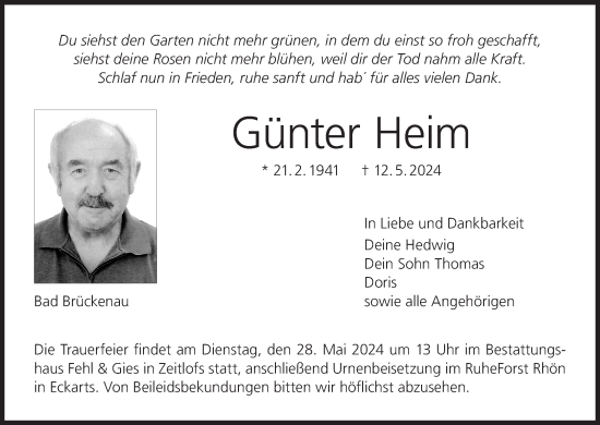 Anzeige von Günter Heim von MGO
