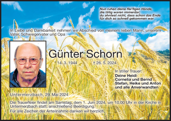 Anzeige von Günter Schorn von MGO