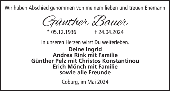 Anzeige von Günther Bauer von MGO