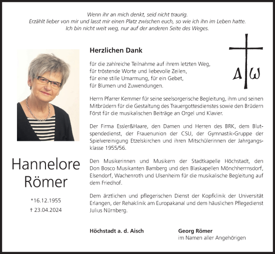 Anzeige von Hannelore Römer von MGO