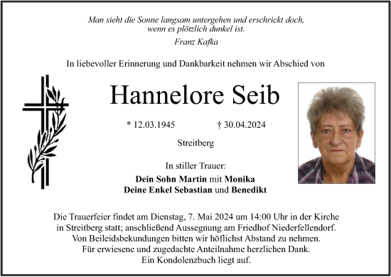 Anzeige von Hannelore Seib von MGO