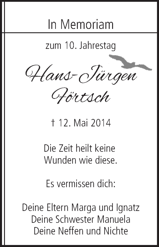 Anzeige von Hans-Jürgen Förtsch von MGO