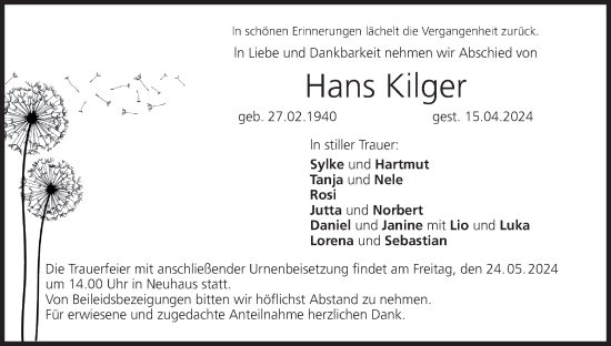 Anzeige von Hans Kilger von MGO