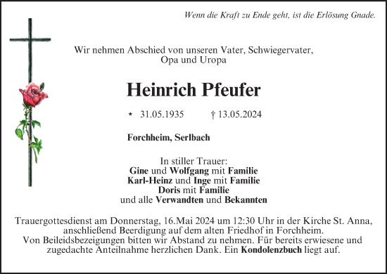 Anzeige von Heinrich Pfeufer von MGO