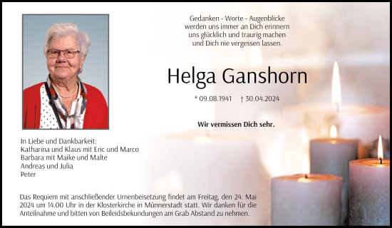 Anzeige von Helga Ganshorn von MGO