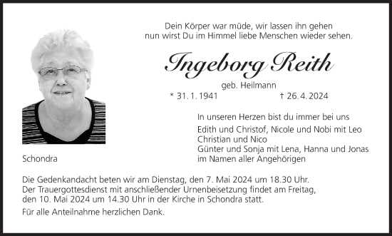 Anzeige von Ingeborg Reith von MGO