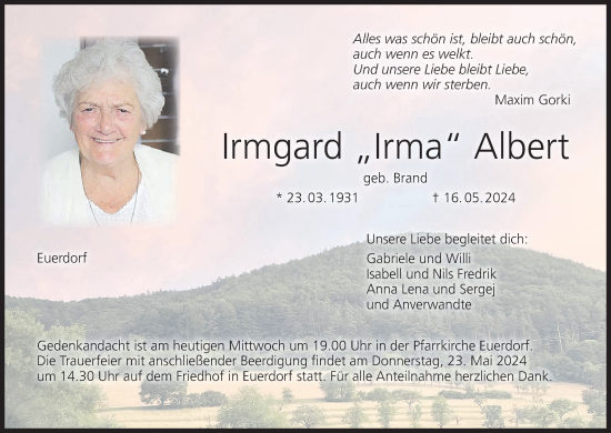 Anzeige von Irmgard  Albert von MGO