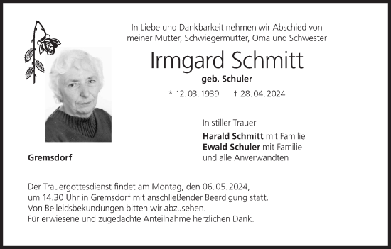 Anzeige von Irmgard Schmitt von MGO