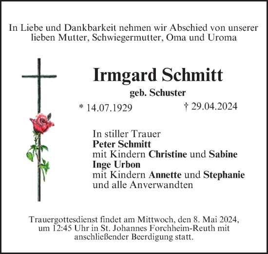 Anzeige von Irmgard Schmitt von MGO