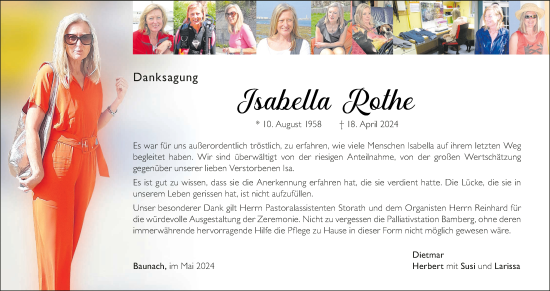 Anzeige von Isabella Rothe von MGO