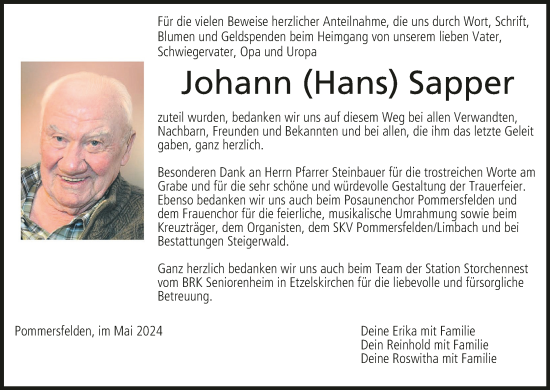 Anzeige von Johann Sapper von MGO