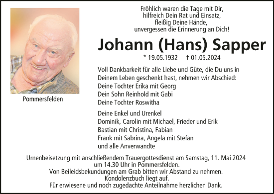 Anzeige von Johann Sapper von MGO