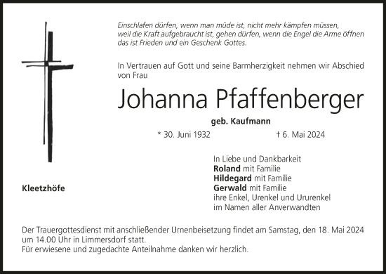 Anzeige von Johanna Pfaffenberger von MGO