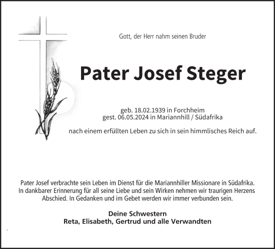 Anzeige von Josef Steger von MGO
