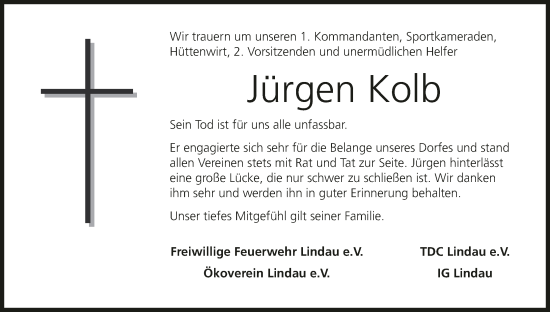 Anzeige von Jürgen Kolb von MGO