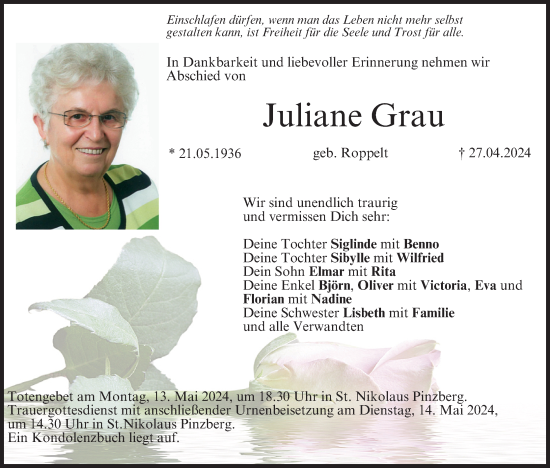 Anzeige von Juliane Grau von MGO