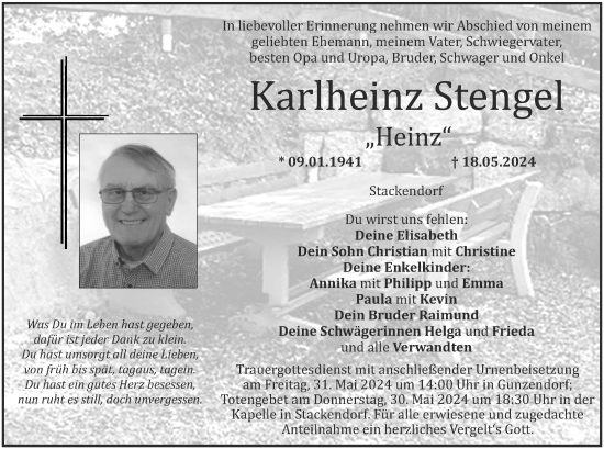 Anzeige von Karlheinz Stengel von MGO