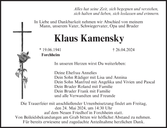 Anzeige von Klaus Kamensky von MGO