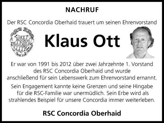 Anzeige von Klaus Ott von MGO