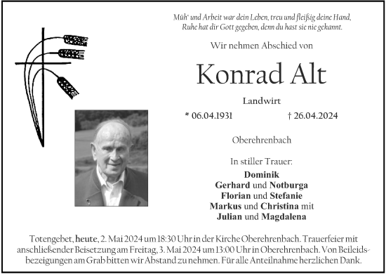 Anzeige von Konrad Alt von MGO