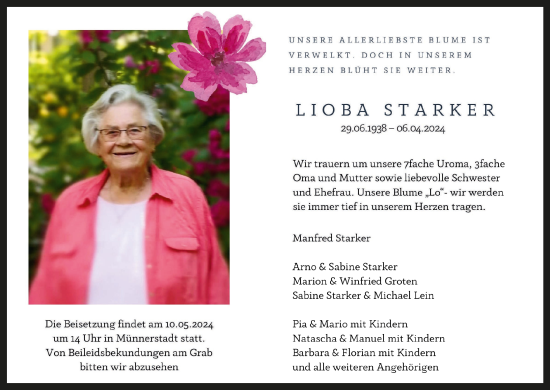 Anzeige von Lioba Starker von MGO