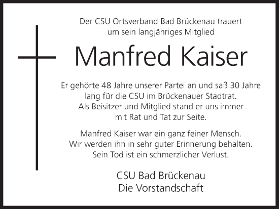 Anzeige von Manfred Kaiser von MGO