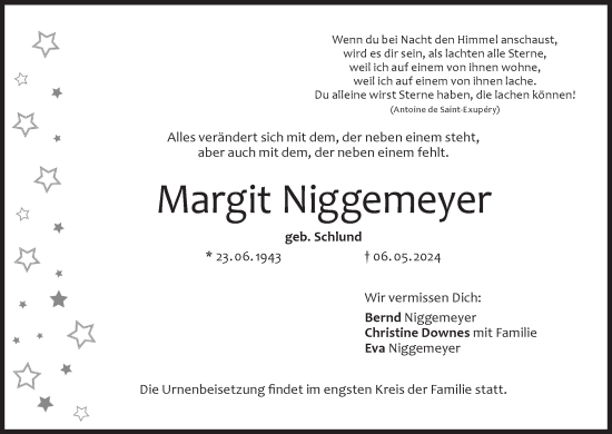 Anzeige von Margit Niggemeyer von MGO