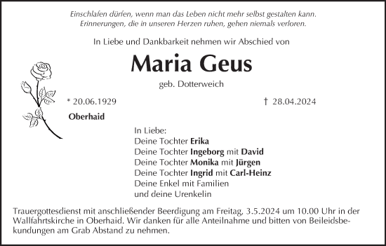 Anzeige von Maria Geus von MGO