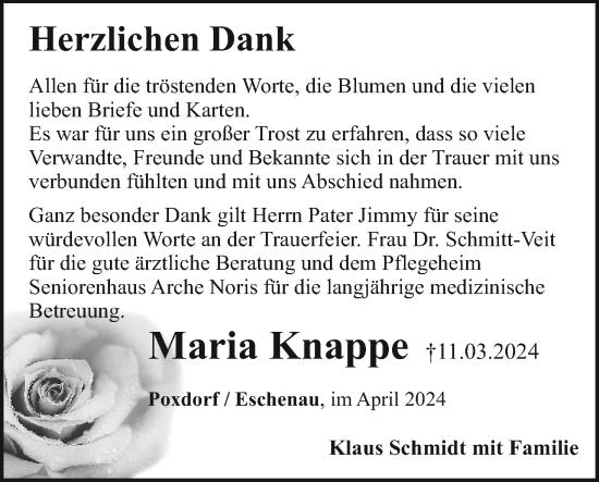 Anzeige von Maria Knappe von MGO