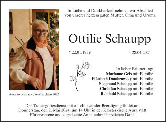 Anzeige von Ottilie Schaupp von MGO