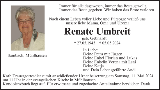 Anzeige von Renate Umbreit von MGO