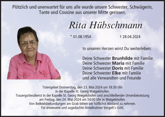 Anzeige von Rita Hübschmann von MGO