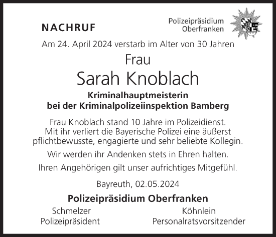 Anzeige von Sarah Knoblach von MGO