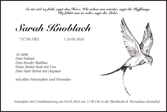 Anzeige von Sarah Knoblach von MGO