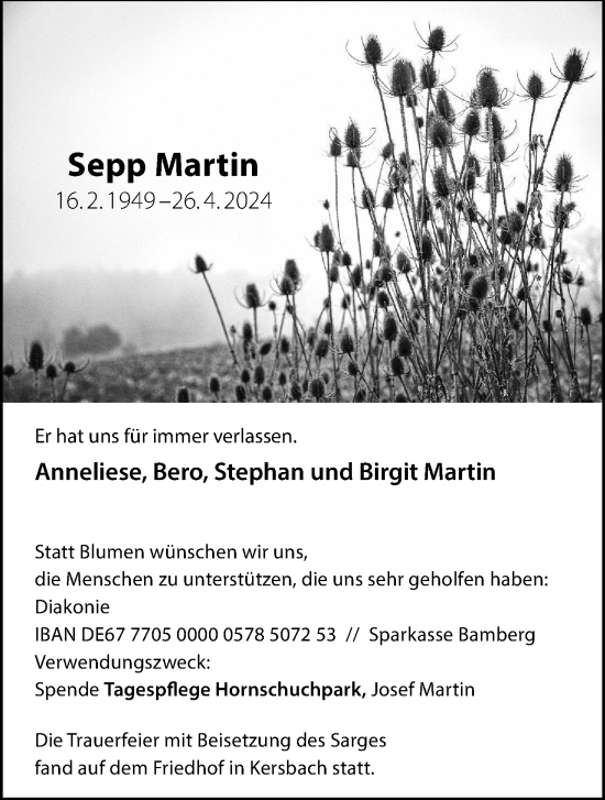 Anzeige von Sepp Martin von MGO