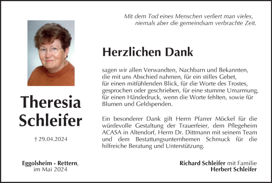 Anzeige von Theresia Schleifer von MGO