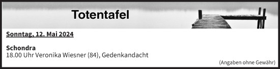 Anzeige von Totentafel vom 12.05.2024 von MGO