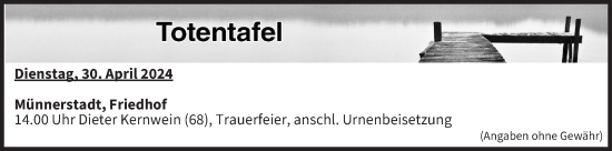 Anzeige von Totentafel vom 30.04.2024 von MGO