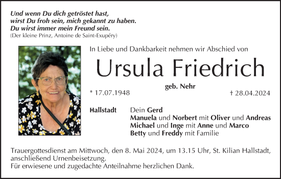 Anzeige von Ursula Friedrich von MGO