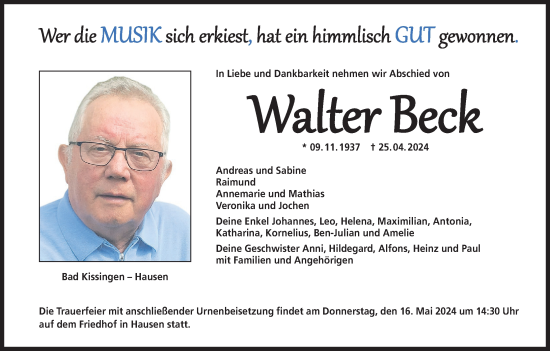 Anzeige von Walter Beck von MGO