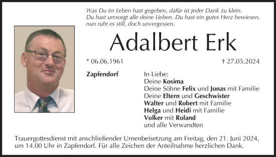 Anzeige von Adalbert Erk von MGO