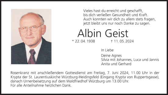 Anzeige von Albin Geist von MGO