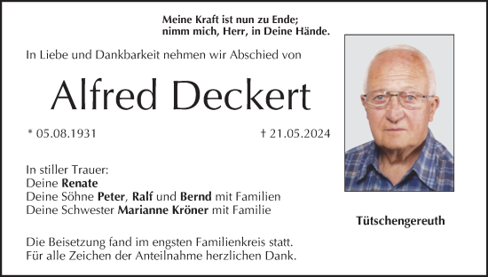 Anzeige von Alfred Deckert von MGO